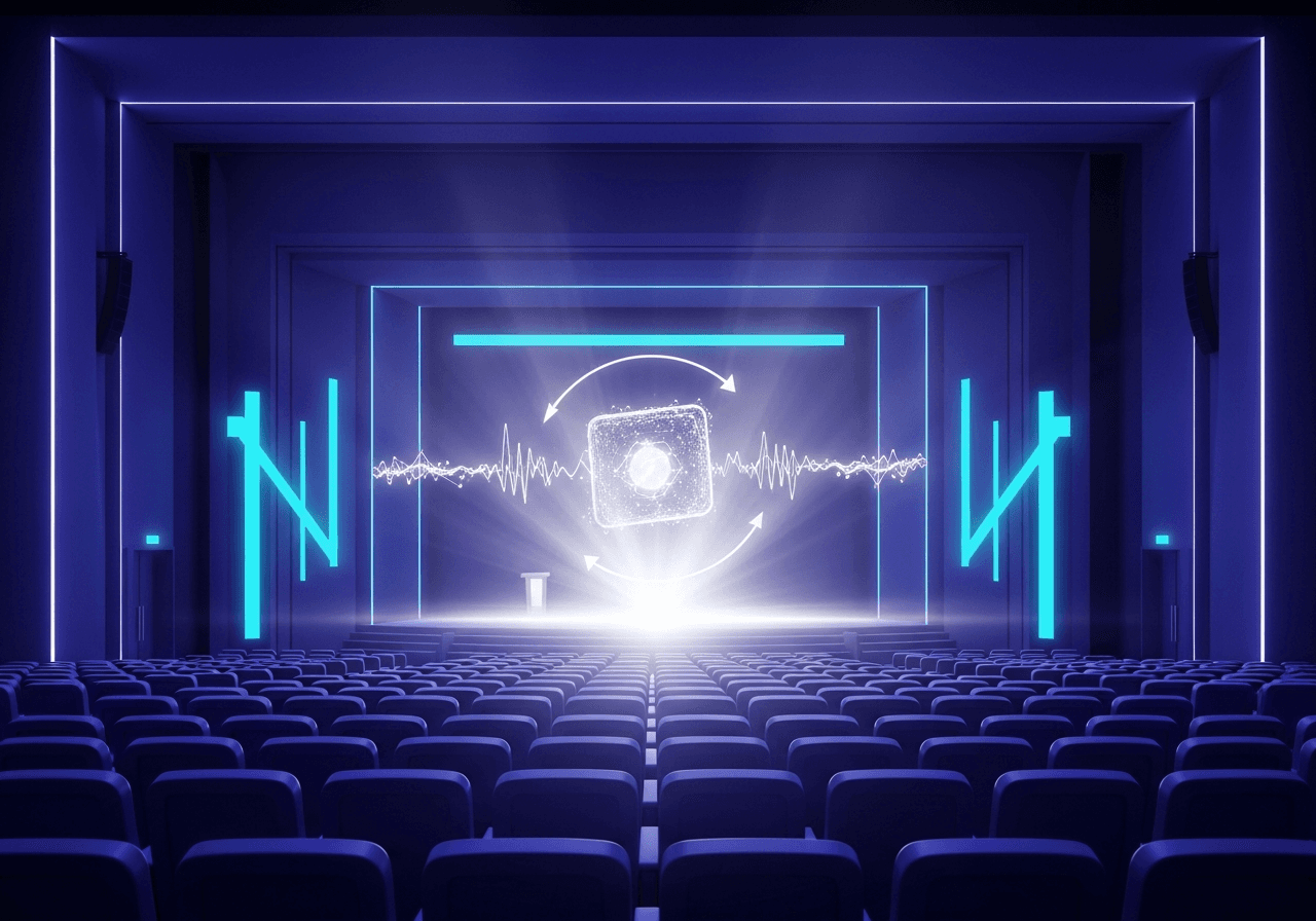 Abstract glowing core within geometric rings evoking meetings and innovation